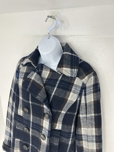 Abercrombie & Fitch Plaid Wool Blend Pea Coat Size Small Y2K Vintage Preppy - Picture 4 of 16