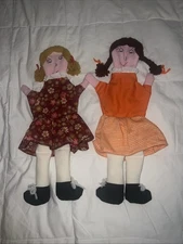 2 Homemade 17” Blonde/18”Brunette Pigtails Rag & Cloth Doll Floral & Solid Dress