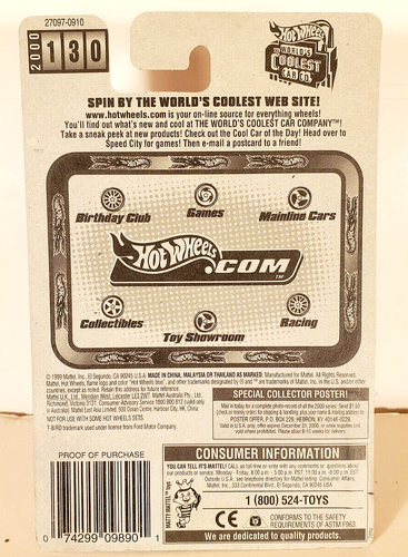 2000 Hot Wheels Die Cast Black & White Convertible '63 "Ford" T-Bird - Picture 4 of 4