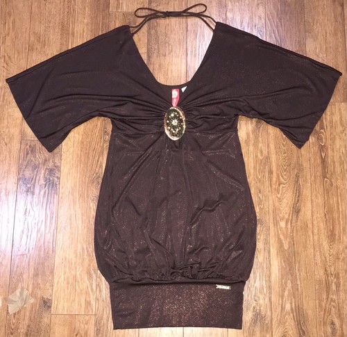 Apfelunterteil Damen funkelnd braun gebänderter Saum verziert Kleid M Medium Neu ohne Etikett