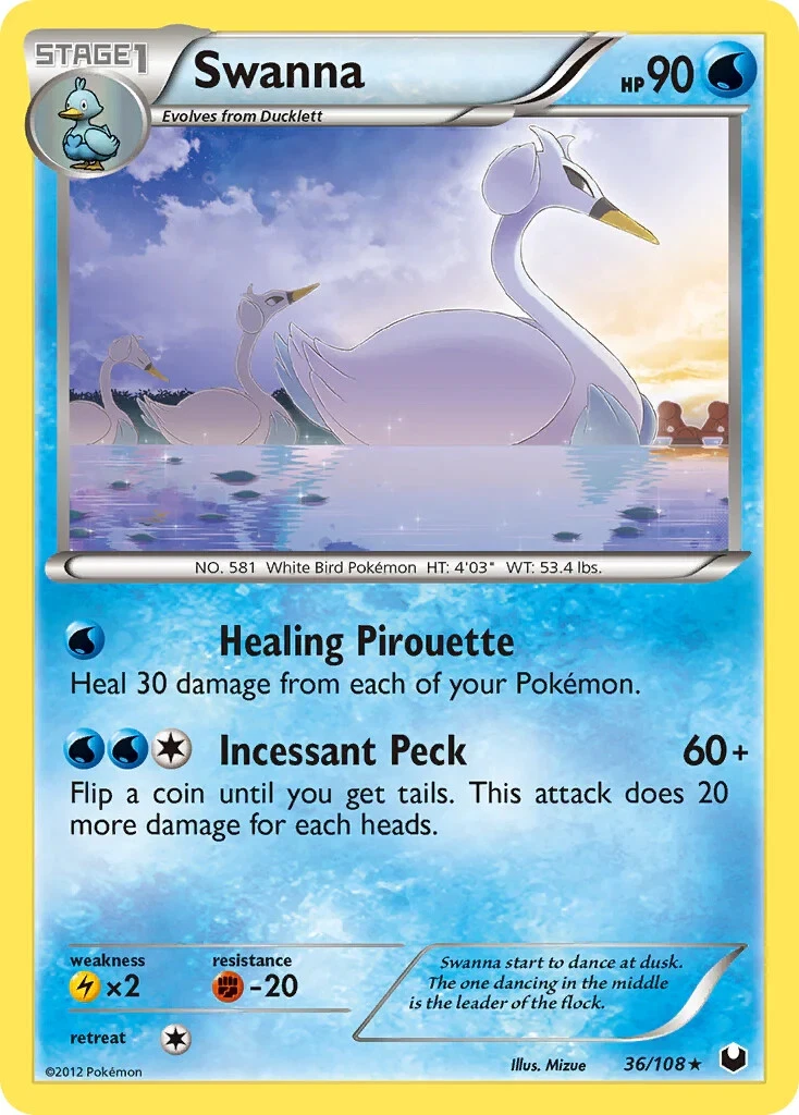 Swanna 36/108 Dark Explorers Pokemon Card LP
