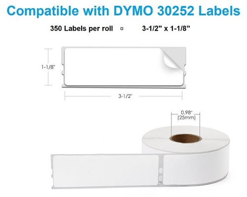 Etiquetas compatibles DYMO 30252 - Betckey 3-1/2"" x 1-1/8"" blanco - 350 por rollo - Imagen 2 de 3