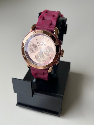 COACH Chronograph Legacy Sport Watch Womens Gold Champagne Face w/ Maroon Band - Picture 9 of 14