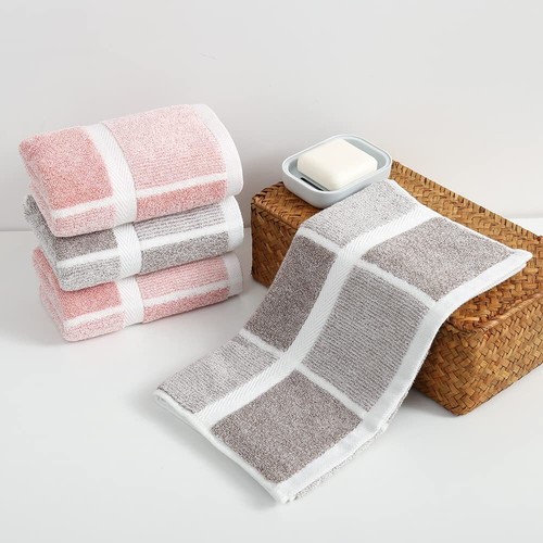 Pink Hand Towel Set of 2 100% Cotton Checkered Pattern Super Soft Highly Abso... - Picture 5 of 6