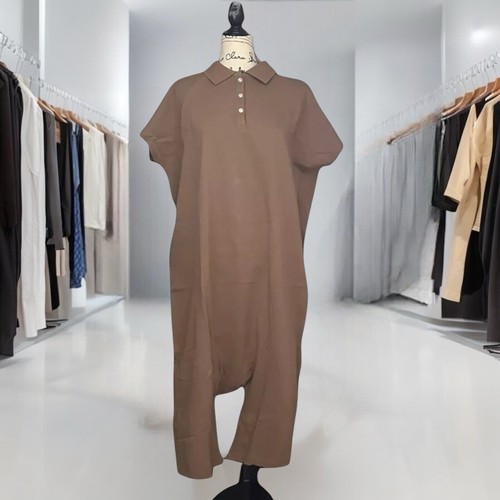 ZARA Jumpsuit Baggy Women’s Tan Oversized Lapel Collar Short Sleeve Size S - Picture 1 of 5