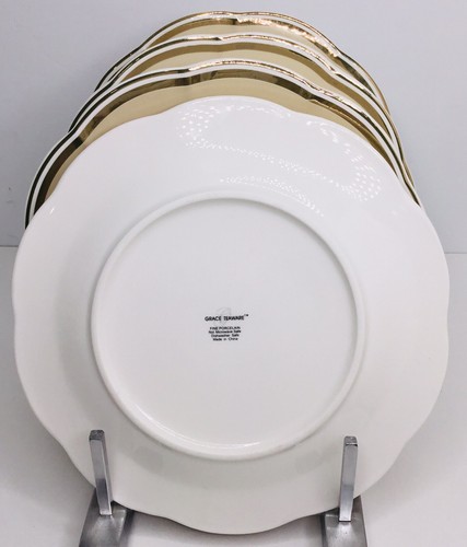 Salad Plates Grace Teaware Scalloped Gold Trim Porcelain 8" - Picture 2 of 4