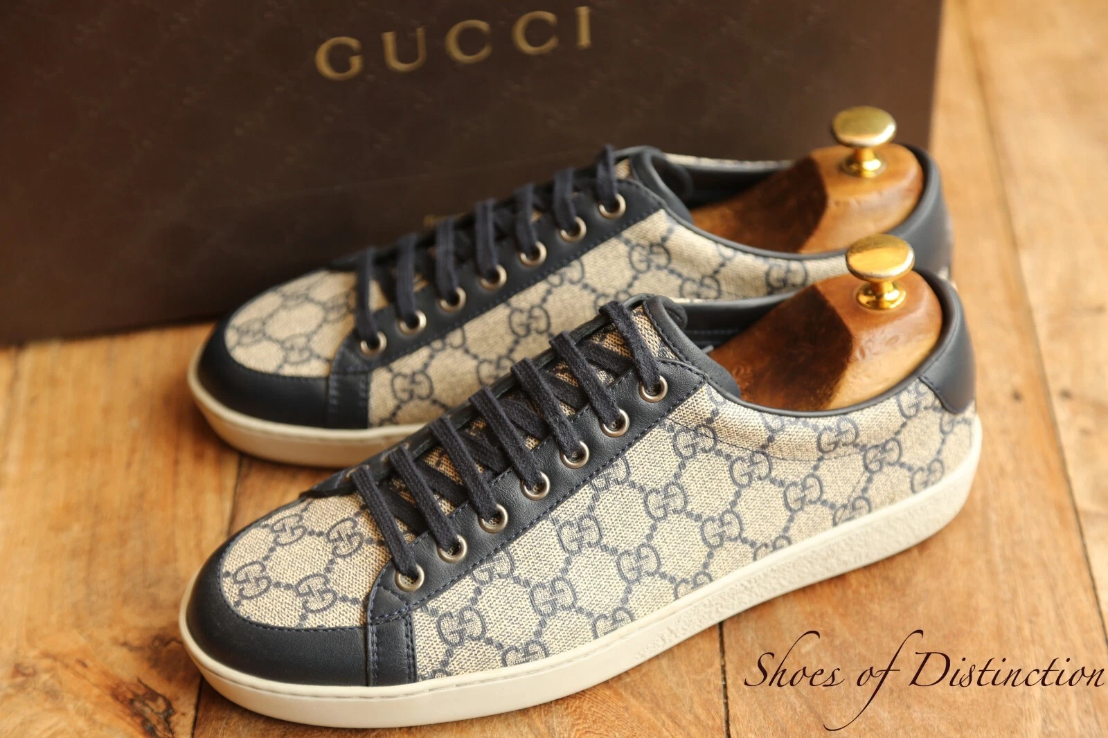 Gucci GG monogramme bleu cuir beige toile chaussures baskets hommes UK 6 G US 7 EU 40