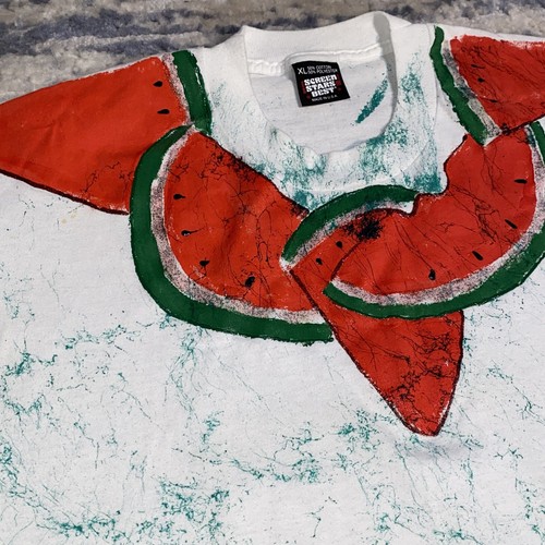 Vintage 90s Screen Stars WATERMELON Print All Over Print 50/50 Graphic Shirt Herren XL - Bild 2 von 8