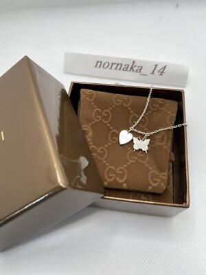 Near MINT GUCCI Sterling Silver Heart Butterfly Pendant Necklace w