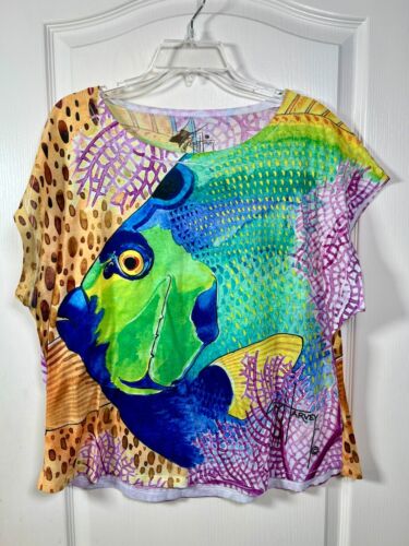 Guy Harvey Tropical Fish Reef All Over Siebdruck T-Shirt Damen Größe Large