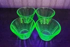 Vintage Green Depression Glass Uranium Set of 4 Small Jello Custard Cups
