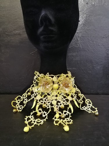 Vintage Jewelry Woman Necklace Collier Yellow Choker Collar Luxury Bib Macramè K - Picture 3 of 24