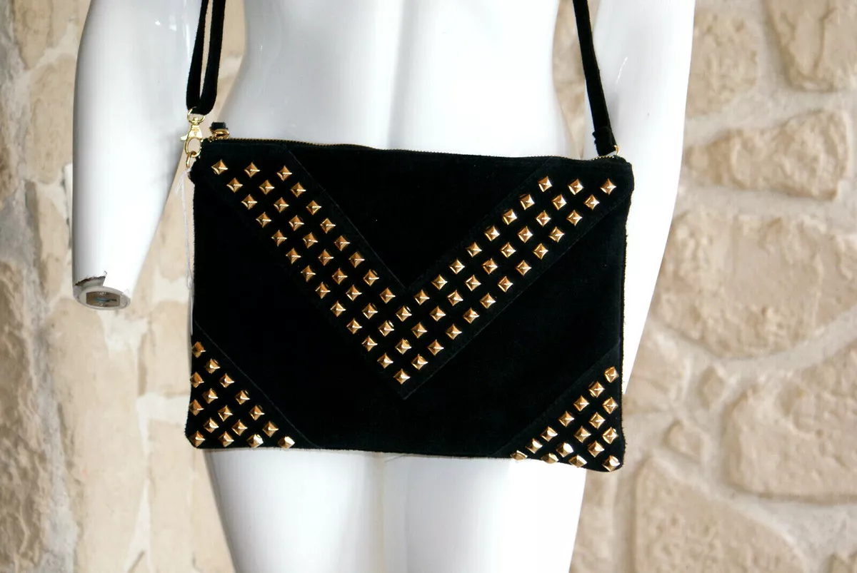 New Genuine Leather Branded Black Nail Handbag Tagged 64 sg