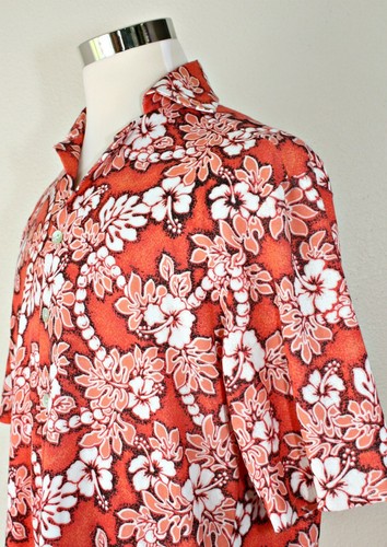 VTG MAGNUM PI Hawaiian Casual Shirt Knit Button Up Orange White Black Floral #03 - Picture 2 of 8