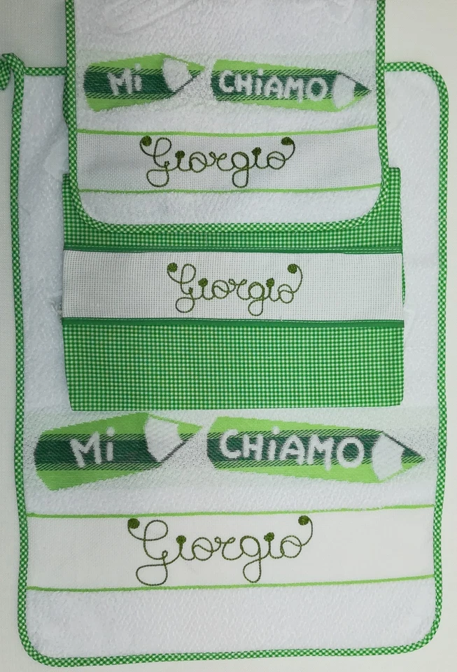 Set asilo 3 pezzi con NOME bavaglino salviettina sacca Made in Italy in 4 COLORI - Immagine 4 di 4