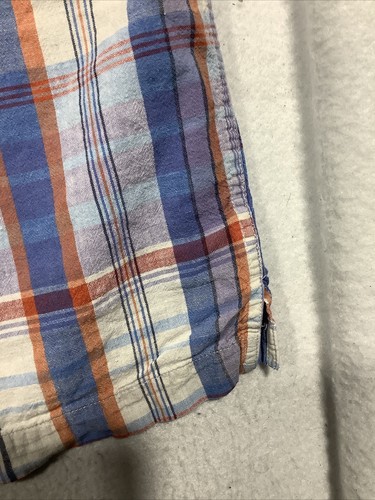 Chaps Linen Blend Short Sleeve Button Up Shirt Men's 2XL Blue Orange Plaid - Picture 6 of 10