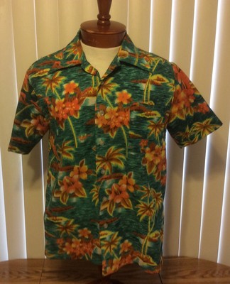 Vintage 80s NWT Kings Road Sears Hipster Camp Shirt Lime Green Polyester Mens Size Medium