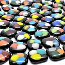 FUSED Stained Glass Tiles, Med, 12pcs, TRI-TOP, Black