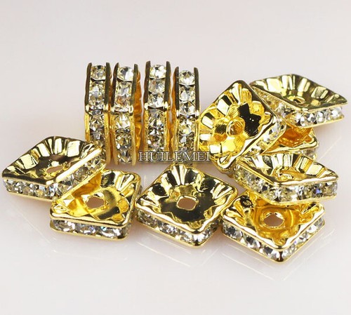 100pcs Gold Plated Crystal Rhinestone Square Spacer Beads 5x5/6x6/8x8/10x10mm - Picture 5 of 6