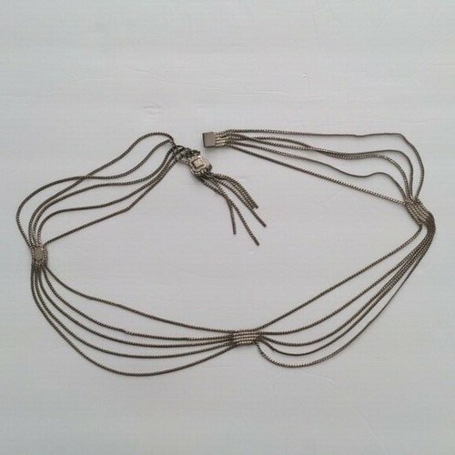 Cinturón Christian Dior Vintage Plateado Multi Hilo Drapeado Cadena Borlas Concho De Colección - Imagen 8 de 12