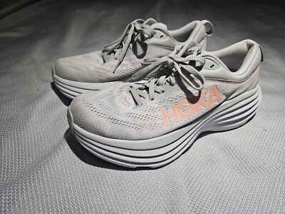Hoka One One Bondi 8 Shoes Womens 7 B Gray Pink Shoes