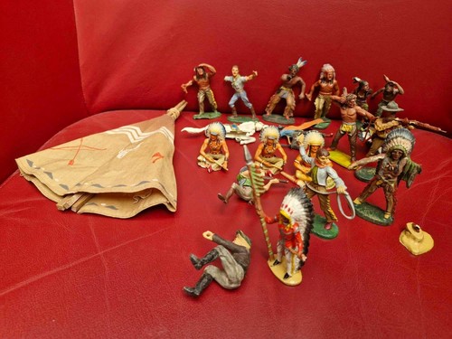 Lot of 18 ELASTOLIN Indians & Covboys & Horse & INKA ZELT pre WWII used conditio - Bild 2 von 12