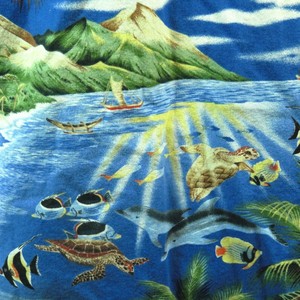 Vintage-RJC-Mens-XL-Hawaiian-Shirt-Blue-Dolphins-Sea-Turtles-Tropical-Fish-Aloha