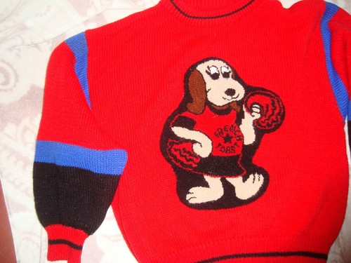 vintage 80s 90s red french toast dog sweater cartoon retro scruff mcgruff 5t kid - Picture 2 of 3