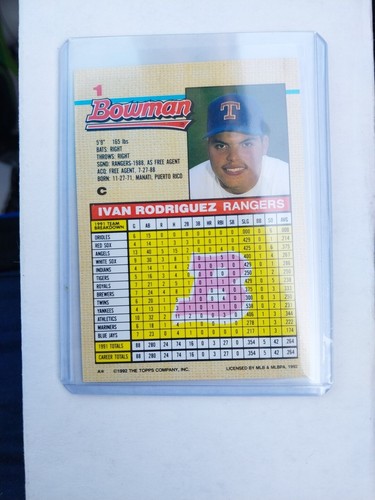 1992 Bowman Ivan Rodriguez Texas Rangers #1 - Picture 2 of 2