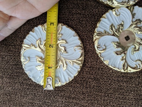Vintage Back Plate lot of 2 pair Drawer Pull gold brass shabby white large sz - Picture 4 of 4