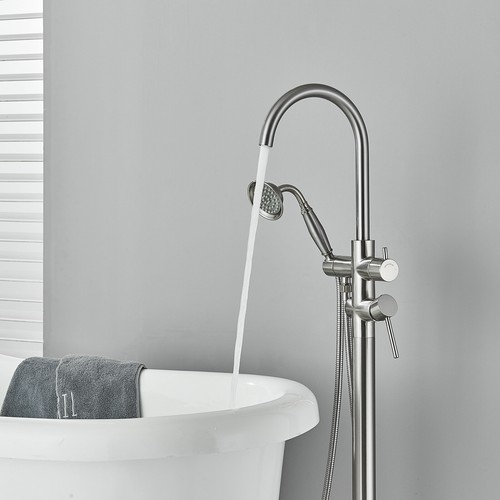 Tub Filler Freestanding Bathtub Faucet Floor Mounted Tub Faucet W/Hand Sprayer - Picture 7 of 45