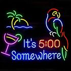 Us Stock 20"x16" It's 5 O'clock Somewhere Parrot Palm Tree Neon Sign Light Lamp