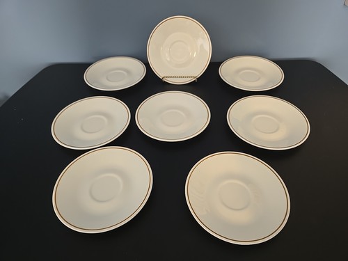 Corelle Indian Summer Saucers Ginger Brown Band Corning 6" Set of 8 Vintage