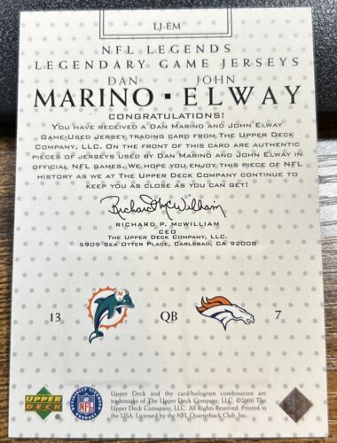 Dan Marino John Elway 2000 Upper Deck NFL Legends GAME USED JERSEYS #LJ-EM - Picture 2 of 2