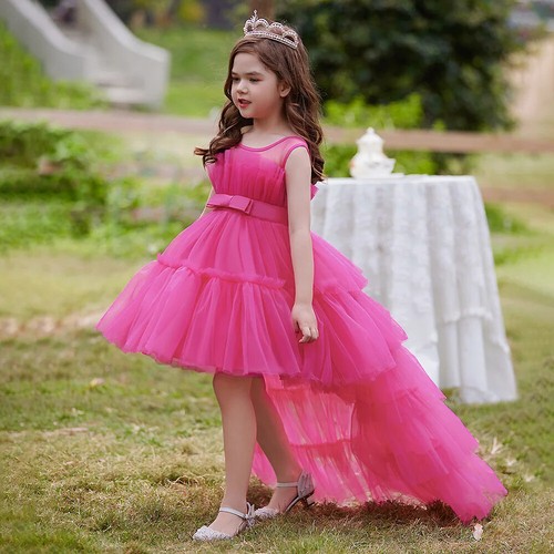 Kid Party Formal Evening Dress With Trailing Detachable Girls Princess Gown - Picture 13 of 32