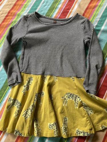 TEA COLLECTION Namaste Nepal Striped Cats Black Gold Yellow Twirl LS Dress Sz 5