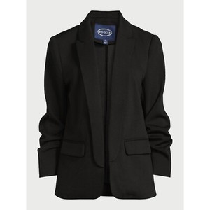 Scoop Womens Blazer Scuba Knit Stretch with Scrunch Sleeves Black Soot Size S