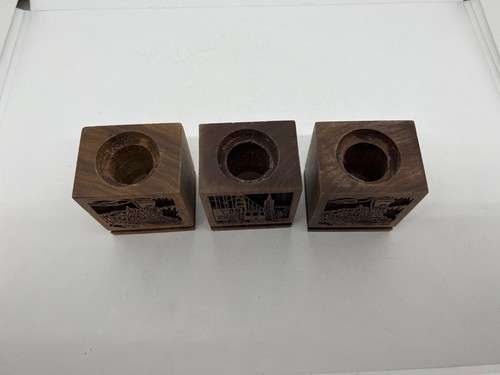 Vintage Lasercraft Walnut San Francisco & Train Design Wood Desk Accessory Set - Picture 2 of 12