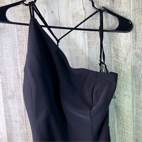 Escape Size 10 Black Asymmetrical Neckline BodyCon Cocktail Below Knee Dress - Picture 4 of 13