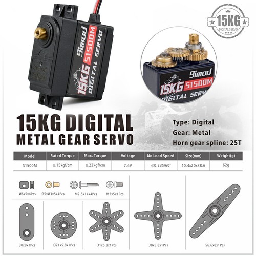 9imod S1500M Metal Gear Digital Servo Motor Lenkservo für 1/8 1/10 RC Auto - Bild 11 von 12
