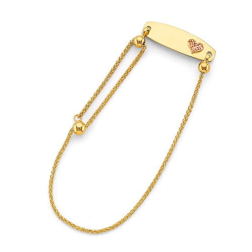 NEW 14K YELLOW GOLD ADJUSTABLE HEART ID BRACELET - Picture 2 of 2