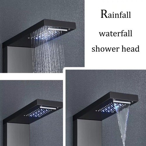 Black Shower panel Tower System LED Rainfall Head Combo Massage Body Jet Faucet - Picture 7 of 22