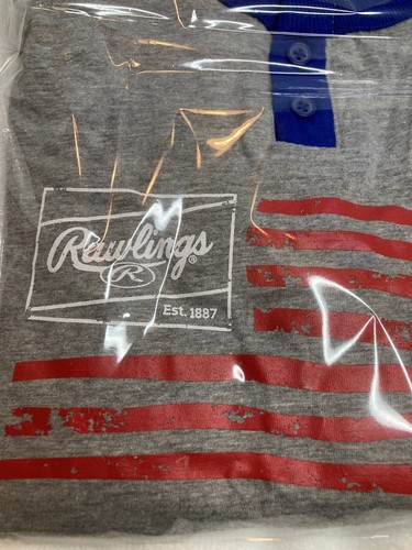 Rawlings Youth L 3/4 Sleeve Henley USA Flag Baseball Shirt - Picture 3 of 5