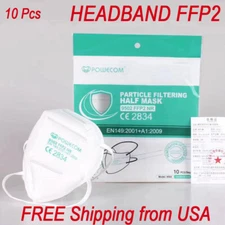 Powecom FFP2 (HEADBAND) Respirator Face Masks - EUA Listed (10 pcs)