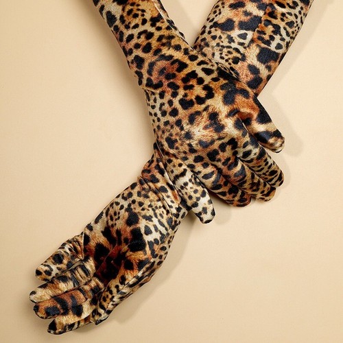 Leopard Print Velvet Dinner Dress Gloves Opera Stage Full Finger Long Gloves - Bild 5 von 12