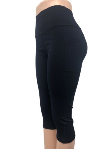 Damen YOGA Workout Gym Sport Hose Leggings Capri einfarbig mit Taschen #3061 - Bild 4 von 29