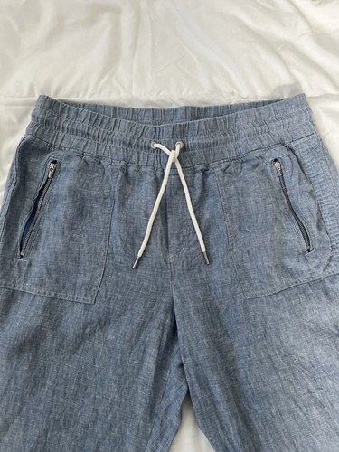Athleta Pants Women 14Linen Jogger High Rise Elastic Waist Tapered Leg Cabo Blue