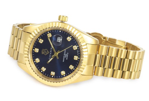 Cavadini Herrenuhr Leonardo CV-332J Datum massiv Edelstahl Zikonia gold-blau - Bild 2 von 5