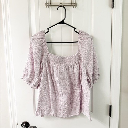 A.n.a. Light Purple Short Puff Sleeve Ditsy Floral Blouse Size XL
