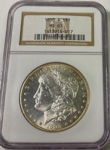 1898S Morgan Silver Dollar NGC MS63 Scarce Date nice fields hint PL